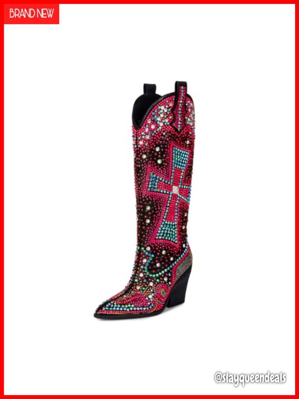 Rhinestone Cowboy Boots Knee High Western Pointed Toe Faux Leather